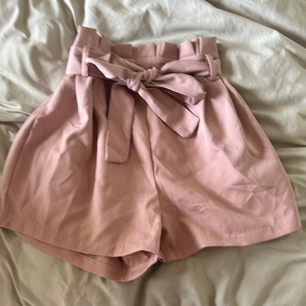 High Waist Pink Shorts with Tie-Waist Bow